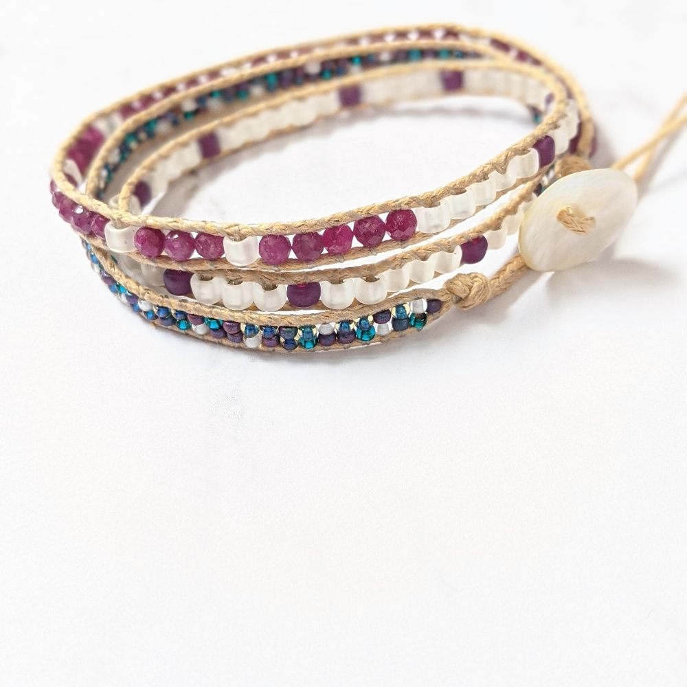 Ruby Beaded Wrap Bracelet